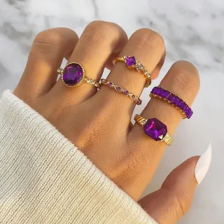 Vintage Purple Crystal Fashion Ring Set